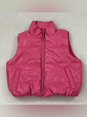 Ambiance Outerwear Rose Pink Faux Patent Leather Puffer Vest Full Zip Women's M